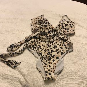 XL leopard wrap tie Aerie one-piece swimsuit